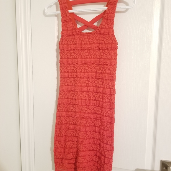 Coral ribbed lace mini dress Forever 21, size small - Picture 2 of 4